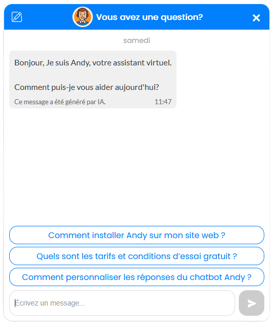 Aperçu de l'interface d'Andy